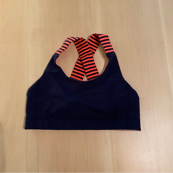 LULULEMON small/medium sports bra. Great support. Bright orange and navy. - Picture 3 of 6